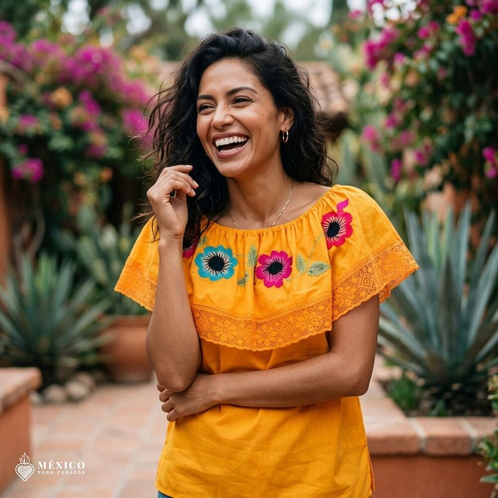 Traditional Mexican Off-the-Shoulder Peasant Blouse – Ruffle Top